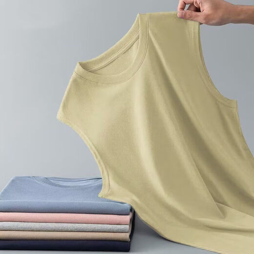 2025纯色坎肩打底衫男纯白圆领薄款无袖T恤休闲运动背心上衣 坎肩-140-雾蓝 2XL