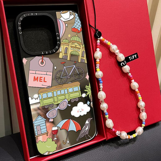 CaSetify Co-Branded Megan McKean Melbourne Sydney geeignet für iPhone16Promax Mobiltelefon Fall 15pro Apple 14 Mirror Magnetic 13 Protective Case 12 gefälschte Tify [CB719 Paris Travel Sticker] Silver Mirror iPhone 15