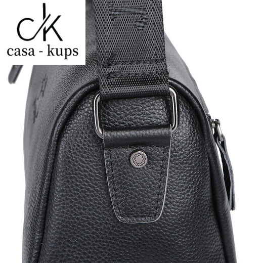 casa-kups真皮男士单肩包大容量邮差包简约时尚圆筒形包新款休闲斜跨商务包 黑色大号1391