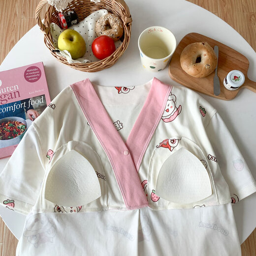 Cao Jingjia summer short-sleeved pregnant women's nightgown with chest pad pregnancy pajamas 2025 new style hospitals can wear breastfeeding skirts outside when entering the delivery room QSY16819 short-sleeved skirt XL size Recommended weight 120-135 Jin [Jin equals 0.5 kg]