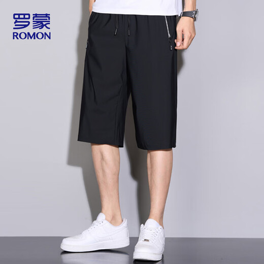 
ROMON (ROMON) sports shorts men's summer breathable thin loose casual running beach pants cropped pants ZH9877 black 4XL