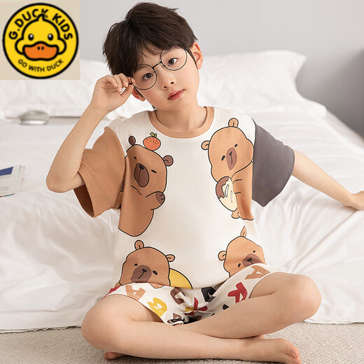 G. Duckkids Kinderpyjama Pure Cotton Kurzärmel 2025 Sommer neuer Rabubu Little Boy Anzug Junge Home Kleidung Labubu N693 Chinchilla 110 cm/10 Größe [103-112 cm]
