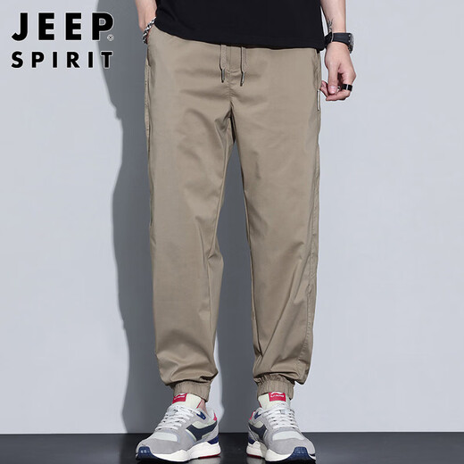 JEEP SPIRIT吉普冰丝休闲裤男夏季宽松束脚九分裤户外山系工装裤 卡其  3XL 