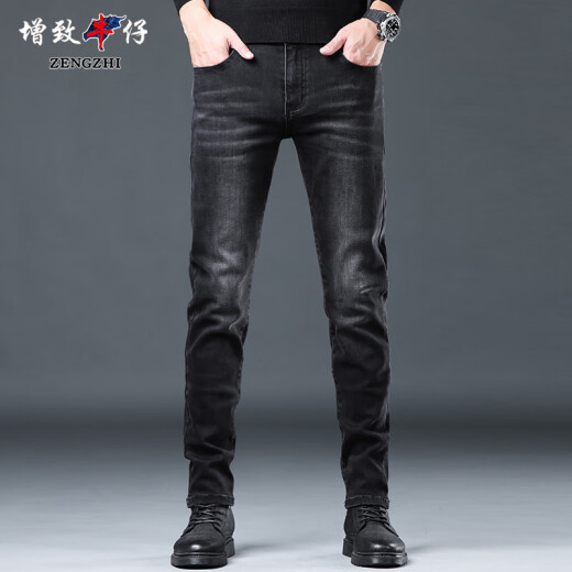 Encourage jeans men's slim feet men's casual men's clothing youth washing long pants men's spring and summer 1048-Black official 28