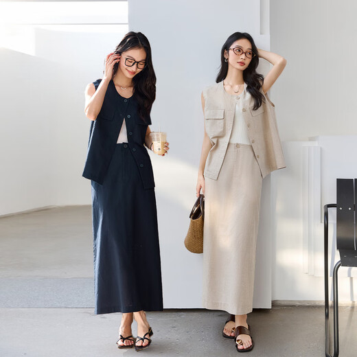 
Vanciman Fashionable Sleeveless Vest Suit Skirt for Women 2025 Summer New Straight Skirt Two-Piece Set M9905 Original Maple Color XL