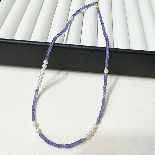 LZJV lavender color high quality tanzanite 5mm aurora round freshwater pearl necklace 18k gold 42cm