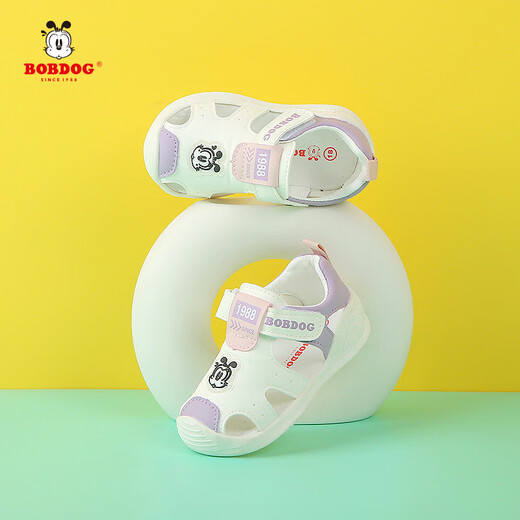 巴布豆（BOBDOG）男女宝宝凉鞋夏季新款婴幼儿童鞋子防滑软底1-3岁2包头防撞机能鞋 粉紫色 20 码/鞋内长14.3cm