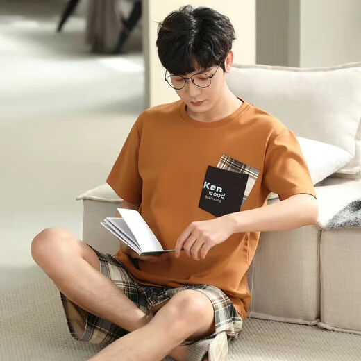 Modal solid color cotton pajamas men's summer short-sleeved teenagers thin cotton summer large-size home clothes pajamas set D1990 (A679) M (recommended 80-115Jin [Jin equals 0.5 kg])