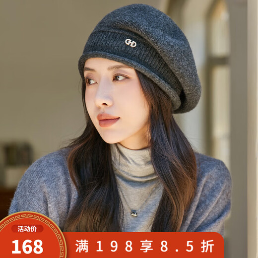 Jimmy Leaf Korean style autumn and winter thick hat for women solid color versatile wool knitted hat new winter warm retro beret black gray