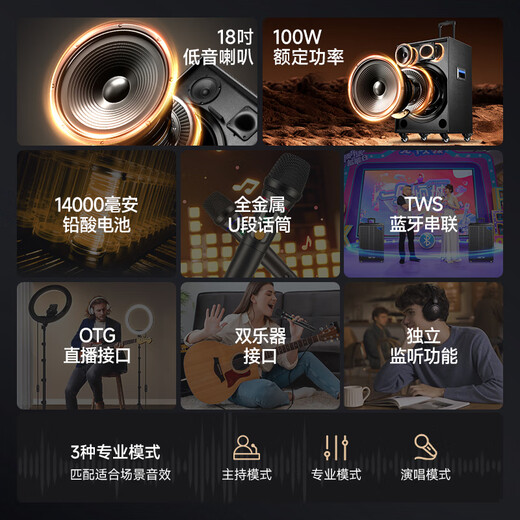 Xianke 18-inch square dance audio outdoor high-power mobile trolley speaker wireless Bluetooth high-volume karaoke special portable dual-microphone microphone version ST-1001M