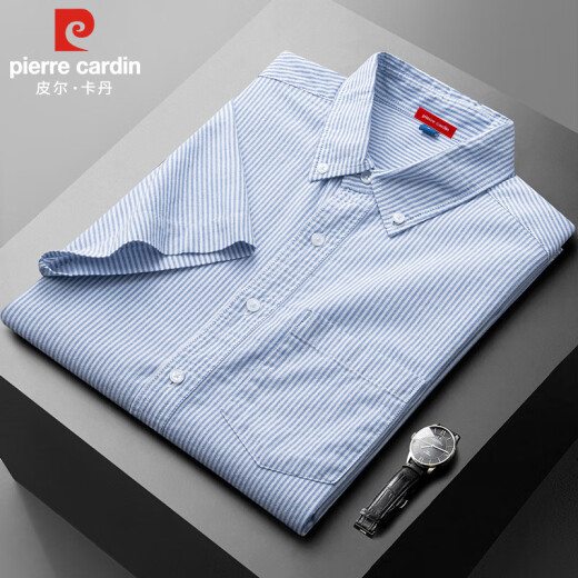 Pierre Cardin Camisa de manga corta Hombres Summer Algodón puro Jacket suelto Hombres de negocios Camisa informal
