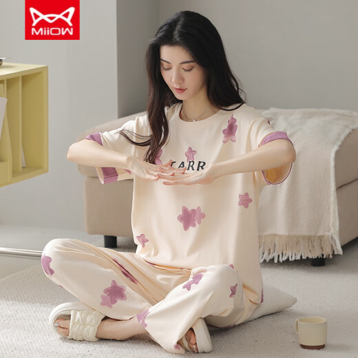 Catman (Miiow) Sommer-Kurzärmer-Pyjamas für Frauen, die reine Baumwoll-Baumwollhosen für Hauskleidung und Herbstdünde im Frühjahr und Herbst Y9712 m abgenutzt werden können (empfohlen 75-95jin [Jin gleich 0,5 kg]))