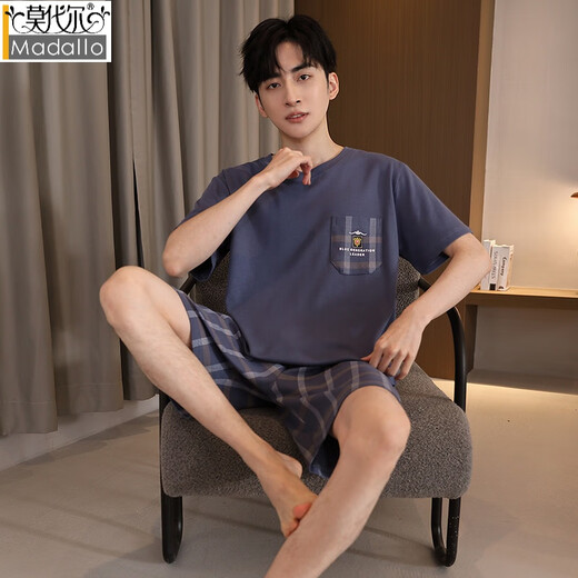 莫代尔大码睡衣男士夏季短袖短裤纯棉胖子家居服男款宽松特大码套装夏天 S6913 男短裤套装 3XL 【150-170斤】