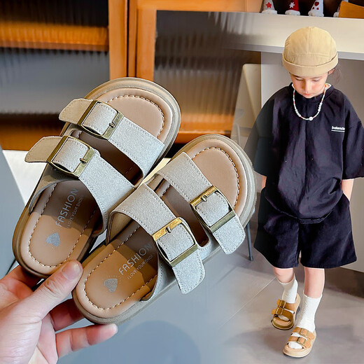 Xianxiyi 2025 Sommer-Kinderhausschuhe, Retro-Mädchen-Strandschuhe, Jungen, lässig, weiche Sohle, mittlere und große Kinder-Oberbekleidung, Flop, 698, Beige, 28, Innenlänge: 17,8 cm