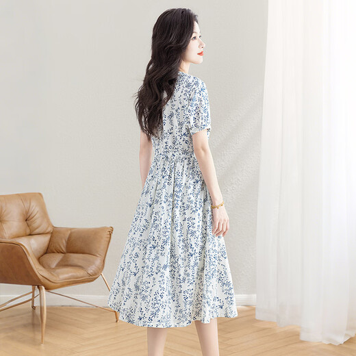 Taillenhaugitter von Cypress House Blumenrock 2025 Sommer Neues Frauen mit hoher Taisten Pullover runden Hals kurzärmelige modische Kleid S52B1921LS