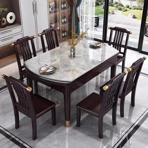 Youkaji Nouvelle table à manger en bois massif de dalle de roche chinoise carrée et cercle à double usage table MW-681 # Turtinable assorti