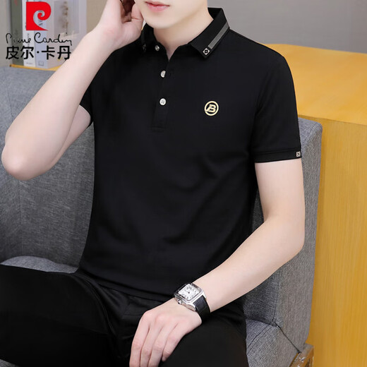 Pier Cardin short-sleeved Polo shirt men's solid color lapel summer trendy T-shirt top handsome young people's new half-sleeved T-shirt white Q682 L handsome new