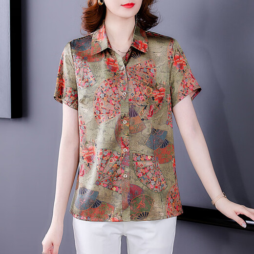 Kuss Yixiu Guangdong Puning High-End-Hemd für Frauen mit kurzärärmernem Frauen-Seidenhemd für Frauen im Sommer, mittleren und älteren Müttern für halbärmelige 9913 Farbe L [Vorgeschlagen 90-105 Jin [Jin gleich 0,5 kg]]