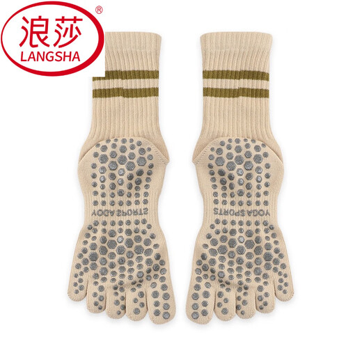 LangSha five-finger socks non-slip mid-calf indoor sports socks Pilates socks autumn and winter floor socks dance pure cotton socks 3 pairs 3 white + 4 bar white + 2 bar letter blue