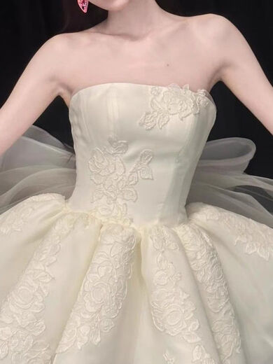 斯睿霖法式抹胸新娘晨袍感轻奢礼服生日宴会公主风轻婚纱订婚连衣裙 图片色 S