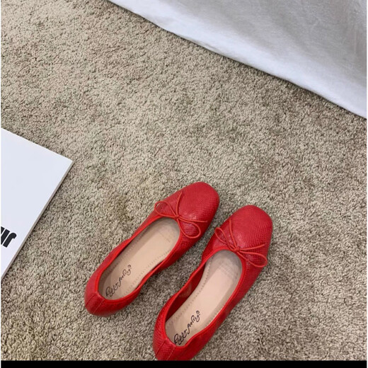 Jingpufei bow with shallow mouth flat single shoes women's ballet shoes red 2025 J683-4 red 40