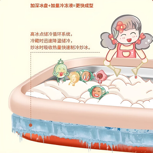 OQD德国炒酸奶机儿童专用免插电炒冰沙盘家用小型迷你冰淇淋炒冰机 奇异果绿【304不锈钢】配炒冰铲*2