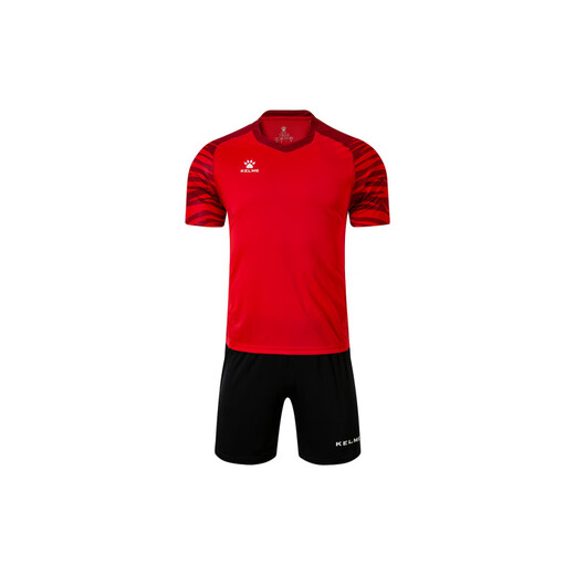 卡尔美（KELME） 条纹Logo印花V领短袖T恤舒适短裤运动训练透气足球套装 男女同款 白色 S