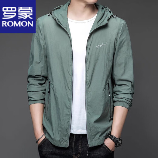 罗蒙（ROMON）防晒衣男2025夏季新款轻薄UPF50+防紫外线速干透气钓鱼服冰丝外套 gam-N9928连帽防晒服浅绿色 M 170 (体重120斤及以下)