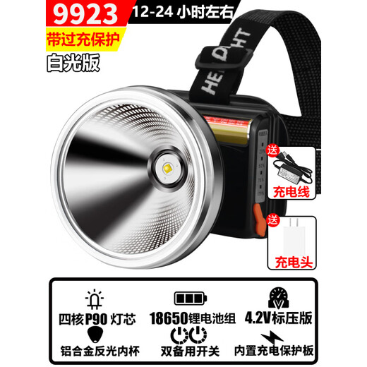 光明大将强光充电头灯超亮头戴式长续航矿灯大容量锂电户外大功率 【GG9923】白光标准版-18650锂电