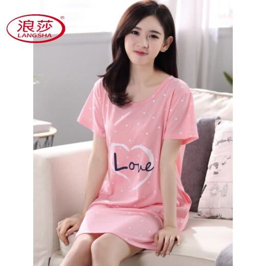 浪莎（LangSha）睡裙女款夏季纯棉短袖2025新款家居服网红女士夏天夏款过膝睡衣裙 C1105 M 女(75-95斤)