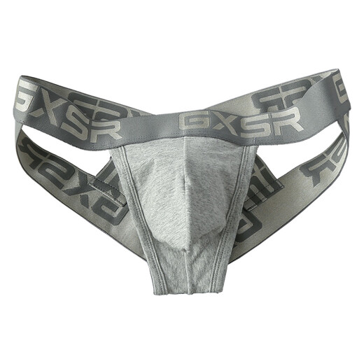 Lingrui cross hip lift underwear double thong men's low waist sexy hollow back butt exposed hot double thong pants gray XXL size