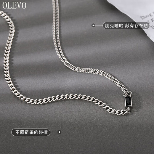 OLEVO韩版双层不对称项链女复古时尚气质方形锁骨链创意小众女新款饰品 XL1278
