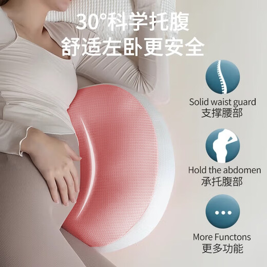 Licheers Pregnancy Pillow Side Sleeping Waist Support Abdominal Pillow Pregnancy Sleeping U-Shaped Pillow Sleeping Pad Pregnancy Necessary Supplies Pink
