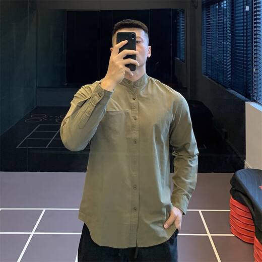 IRONTRAP urban commuting Japanese retro Henry collar cotton shirt long-sleeved T-shirt men's shirt casual bottoming autumn and winter black one size 2XL