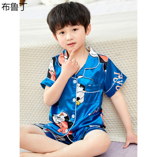 布鲁丁儿童睡衣男童夏季薄款短袖儿童冰丝睡衣男童薄款夏季短袖男孩真丝 X印花短丝673-比卡丘女 170 8码建议身高100-110cm