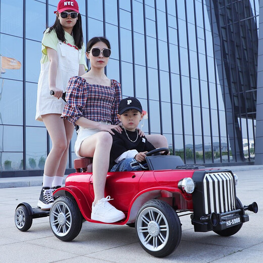 Aobele children's electric car four-wheel remote control toy car can seat men and women, baby, swing car, parent-child stroller, top with red, can stand adults + four-wheel drive + large battery