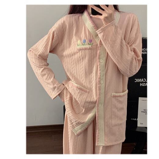 Ziweiqi xiangtao Pajamas de flores moradas para el pecho de algodón de mujeres primavera y otoño ropa nueva para el hogar 9926 púrpura 170 m