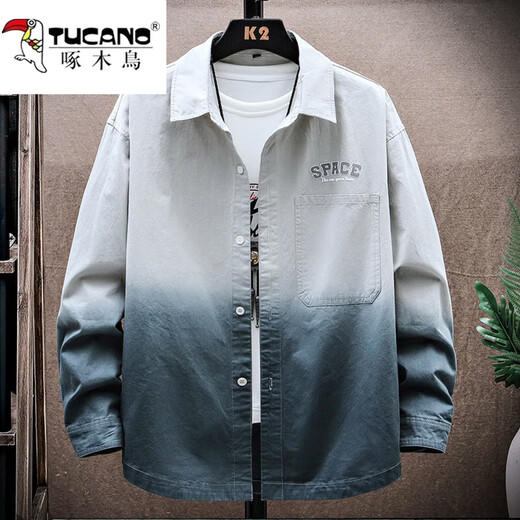 啄木鸟（TUCANO）渐变衬衫男士长袖春秋季新款潮牌免烫翻领时尚宽松休闲上衣服男装 9903白色 XL (约120~145斤可穿)