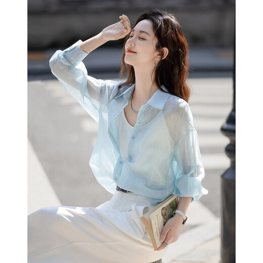 Demana Letter Party Spring and Autumn Dopamine Lyocell Gradient Print Lapel Shirt Light Shirt Women's Top