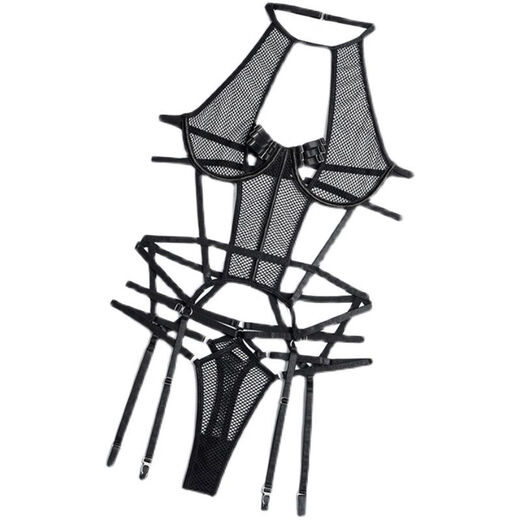 Grid europea Perspectiva sexy Cinturón de lámparas Halter Cuella de acero Recolección de sexo Tentación Pasión Uniforme Lingería Uniforme Mujeres Medias negras No incluidas S