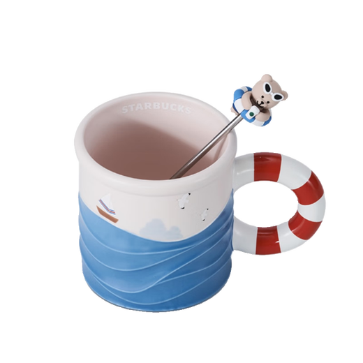 Starbucks 2024 Новый продукт Летний приморский сериал Blue Bear Ceramic Mark Изоляция стеклянная соломенная чашка Голубой праздничный термос Кубок 695 мл