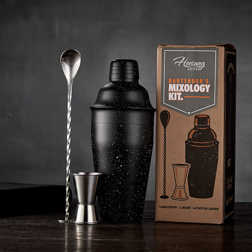 Jingchen American 304 stainless steel shaker shaker shaker hand shaker cocktail home bar shaker 500ML tool set mixer black 500ML black 3-piece set