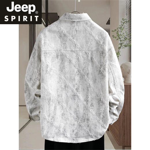 JEEP SPIRIT牛仔外套男生春秋季新款青少年衬衫夹克初高中学生男装潮流士上衣 16823白色 M (80-100斤左右)