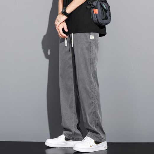 MAYBEYOND Laiser Jeans Men's Summer Loose Wide Legs Casual Straight Pants Cool Tennis Men's Pants MA13 Gray XL