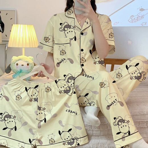 S.SOFEA卡通网红短袖睡衣女三件套家居服学生款春夏 F14155- 170 M