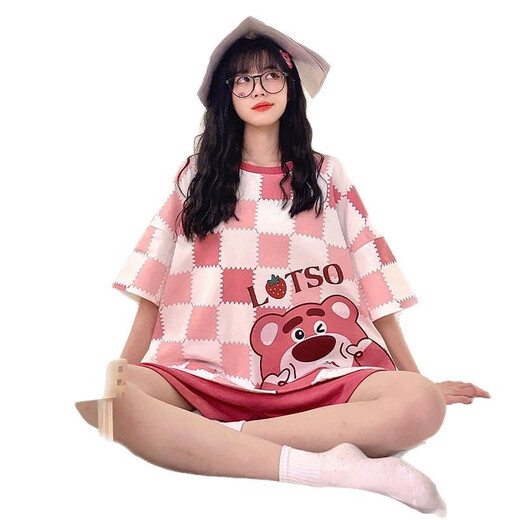 Xushansi Ins Pajamas El nuevo estilo de celebridades de celebridades de la altura corta de la manga corta para mujeres se puede usar el juego de ropa para el hogar dulce del hogar dulce afuera de 679 Dinosaur Green M recomendado 80-90jin [Jin es igual a 0,5 kg]