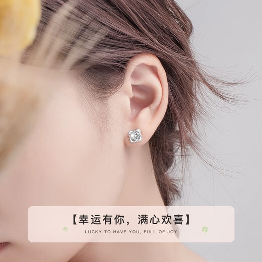 MZMZ platinum four-leaf clover earrings for women new high-end earrings fashion gift 520 Valentine's Day for girlfriend and wife light luxury model-four-leaf clover earrings