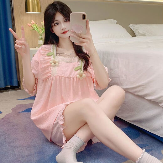 Zaibai 2024 Nuevo pijama para mujeres en verano con almohadilla de pecho dulce y lindas flores delgadas del hogar delgada se puede usar fuera de JW-3881# Rosa almohadilla de cofre fija XL XL