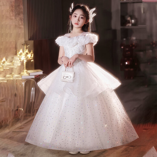 Энни Юер детское платье Light Luxury High-end Girl Host Guted Birthday Princess Юбка цветочная девочка для фортепиано костюм белый 130