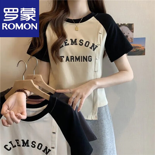 罗蒙（ROMON）纯棉短袖女t恤夏季大码女装胖妹妹正肩显瘦设计感小众不规则上衣 粉色【二师兄756】 4XL 【建议170-200斤】